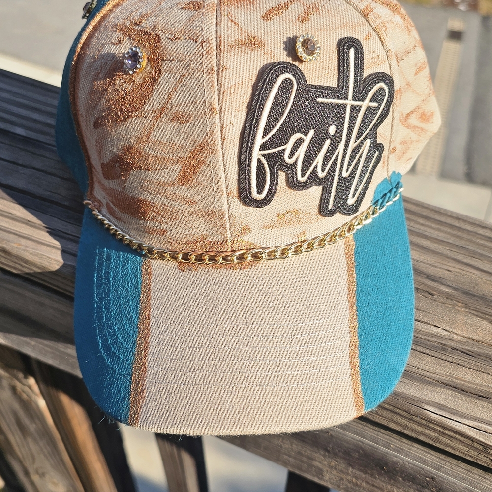 Faith Embroidered Cap with Chain Detail